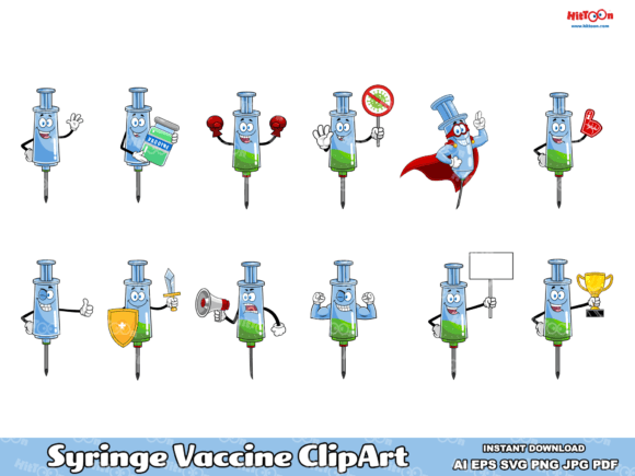 Download Syringe Vaccine Cartoon ClipArt Set - Vaccine Collection