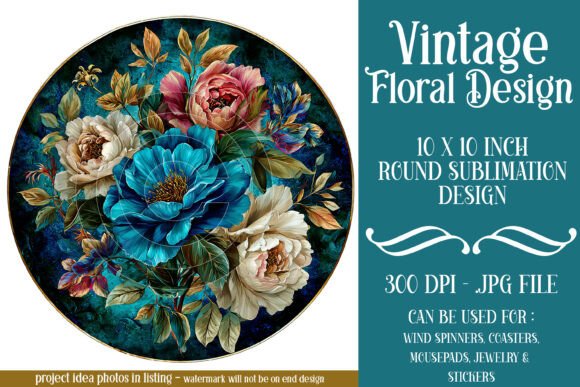 Download Blue White Vintage Floral Round D22 - White Collection