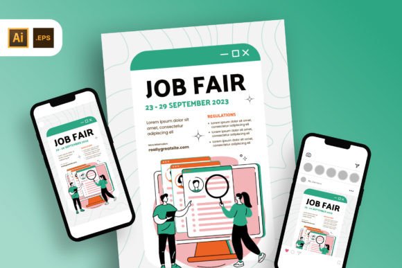 Download Y2K White Green Job Fair Flyer Template - White Collection